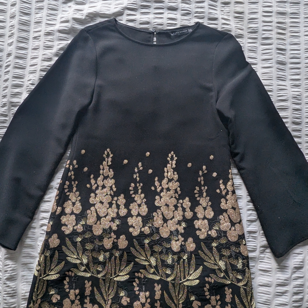 Zara Black Dress with Gold Accents